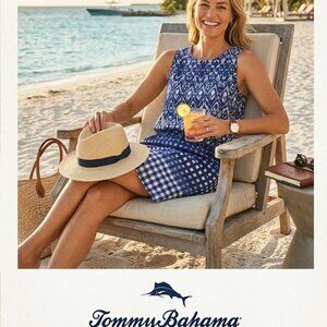 Tommy Bahama NEW Ocean Blue/white Sleeveless Isla de Ikat Shift Dress, sz M